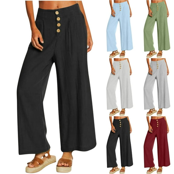 ZZwxWA Palazzo Pants for Women Casual 2025 Cotton Linen Loose Fit High Waist Stretchy Smocked Wide-Leg Trousers with Pockets