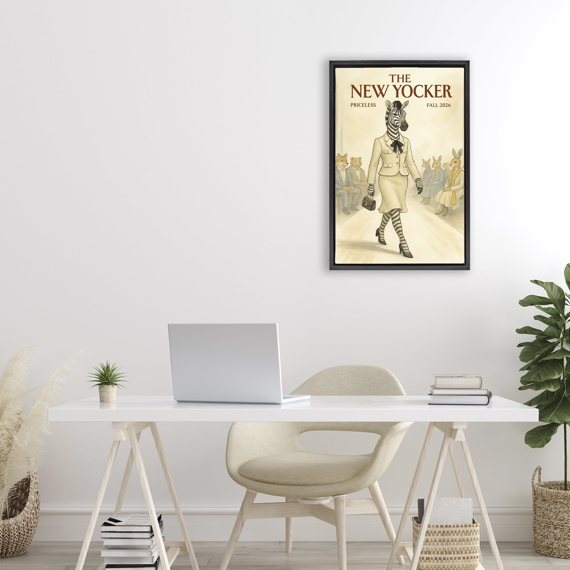 Stupell Industries New Yocker Zebra Model Black Framed Floater Canvas Wall Art, design by Grotto Studios