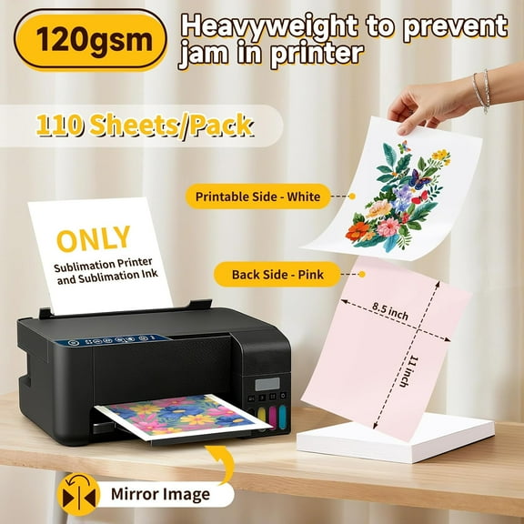 YUYAN-Sublimation Paper 8.5 x 11 Inch 110 Sheets 120gsm Perfect for T-Shirts, Mugs, Tumblers, and Light Fabric - Use with Sublimation Ink & Printer for DIY Projects