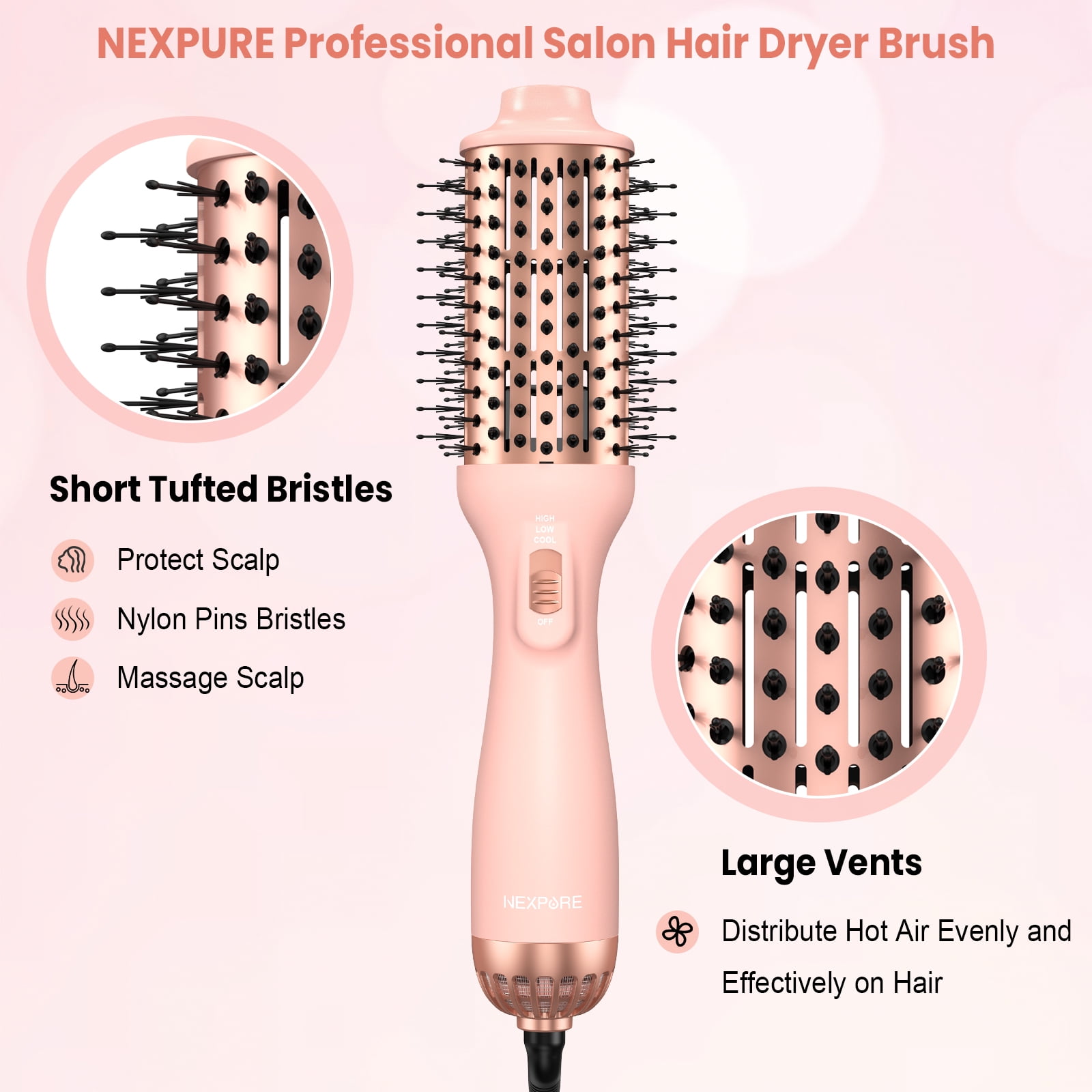 NEXPURE Hair Dryer Brush Upgraded 4 1 Brush Blow One Negative Ion Anti Frizz Ceramic Titanium Barrel Hot Air Straightener