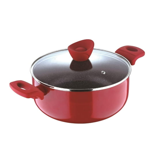 Bellini Plus Red Casserole Or Biryani Pot Or Handi With Glass Lid, 24 Cm, 4.2 Liters | Induction Base, Red, Gas Ready, Non Stick