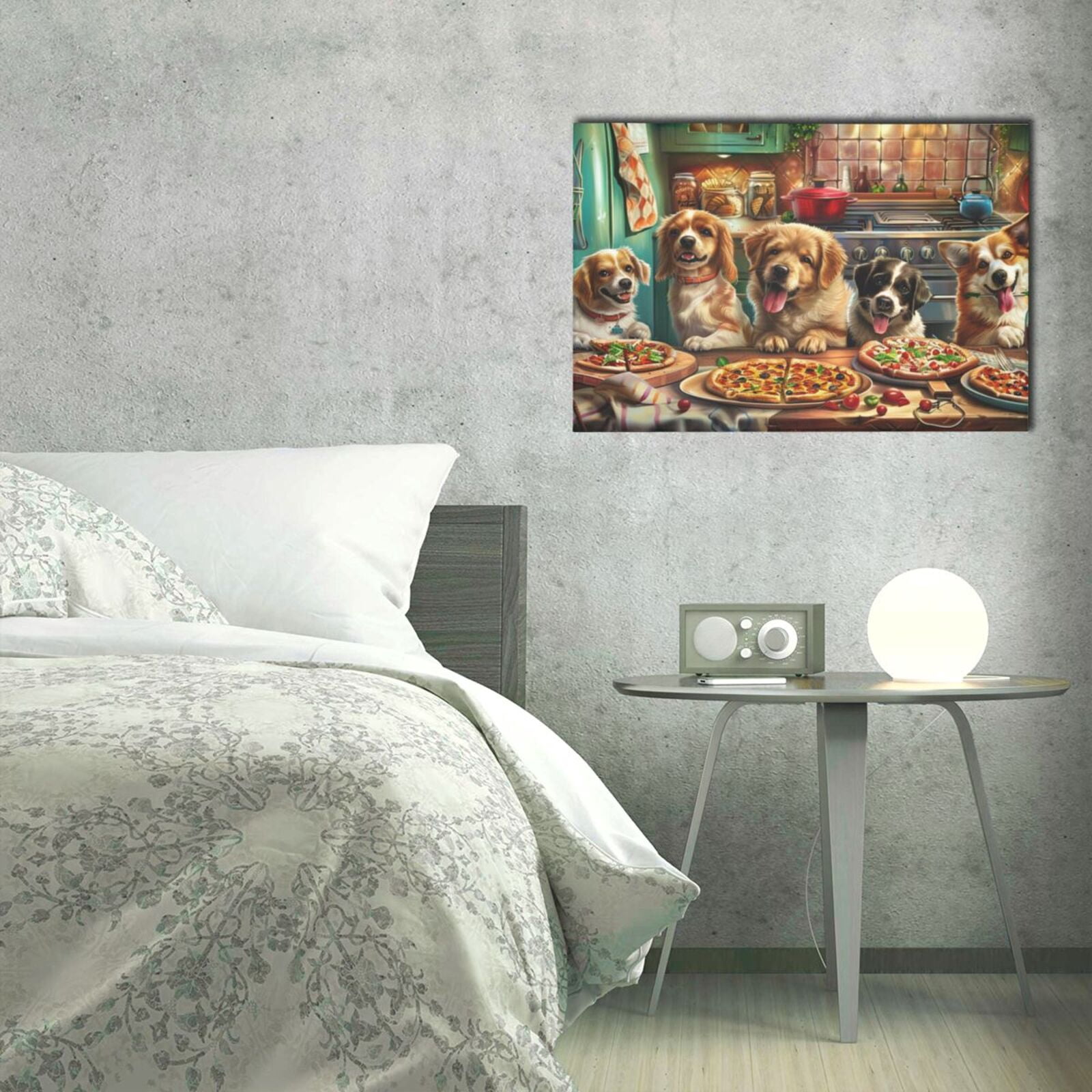16x24 inch Paintings On Canvas Dogs Eat Pizza Picture,Funny Pizzeria Decor Accessory,Family Kitchen,Man Cave,Lounge,Bar Wall Decor Art Prints,Classic Dogs Eat Pizza Hanging Picture Decor Gift