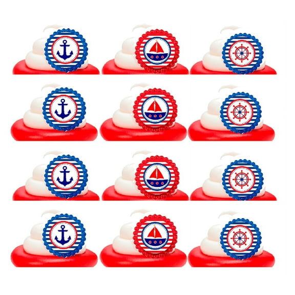 Nautical Anchor Easy Toppers Cupcake Decoration Rings -24pk