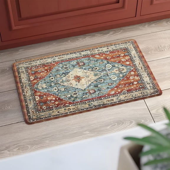 RLESO 17x30" Red Boho Cushioned Anti-Fatigue Non-Slip Kitchen Floor Mat for Sink