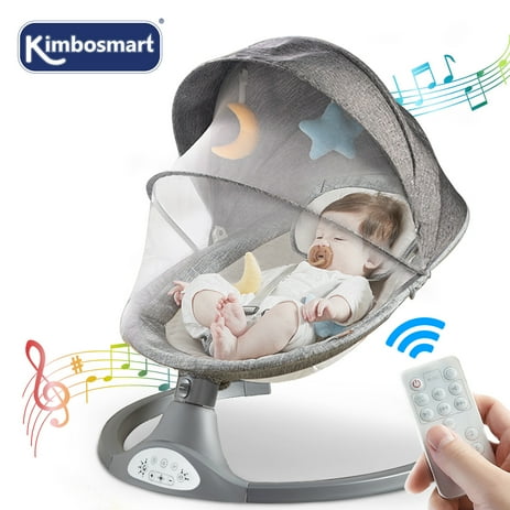 Kimbosmart Electric Infant Swing Baby Swing with Remote Control, Baby Bouncer Chair Newborn Rocker, 5-Point Harness Music USB Charging Timing Function