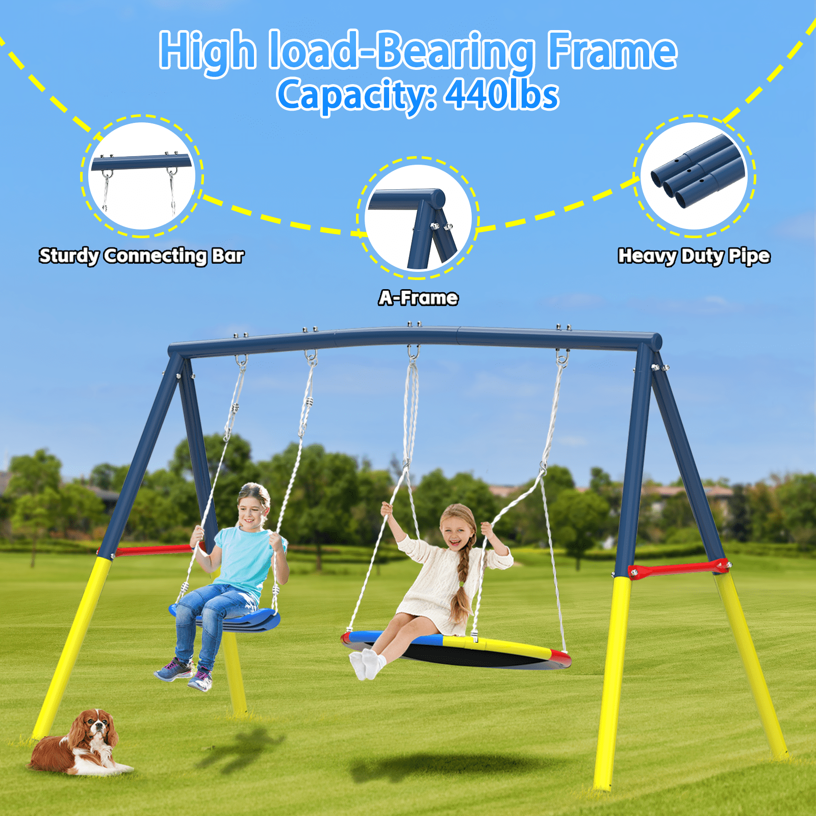 Mersco 10FT Heavy Duty Trampoline with Enclosure Net ,Swing Set Outdoor Big Trampoline for Backyard, Kids Trampoline with Basketball Hoop,Kids Birthday and Festival Gifts,Blue