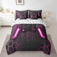 thumbnail image 3 of Feelyou 3D Pink Gamepad Bedding Comforter Set 7pcs for Boy, Video Games Controller Queen Bedding Sets, Neon Gradient Honeycomb Reversible Queen Sheet Sets, Super Cozy Room Decor, 3 of 9
