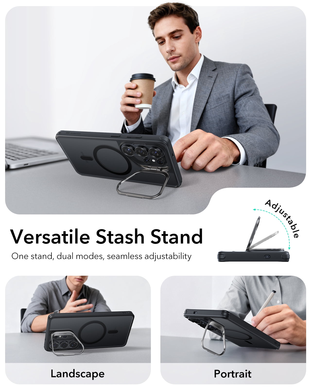 ESR Magnetic Case with Stash Stand Compatible with Samsung Galaxy S26 Ultra, Military-Grade Protection & MagSafe Compatible, Scratch-Resistant, Frosted Black