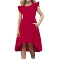 thumbnail image 3 of Milgrthf Robe d'Été pour Filles Préadolescente à Manches Volantées, Ourlet Haut-Bas, Formelle pour Mariage et Fête, Grande Robe Évasée avec Poches 6-12 Ans Rouge 11 Ans, 3 of 9