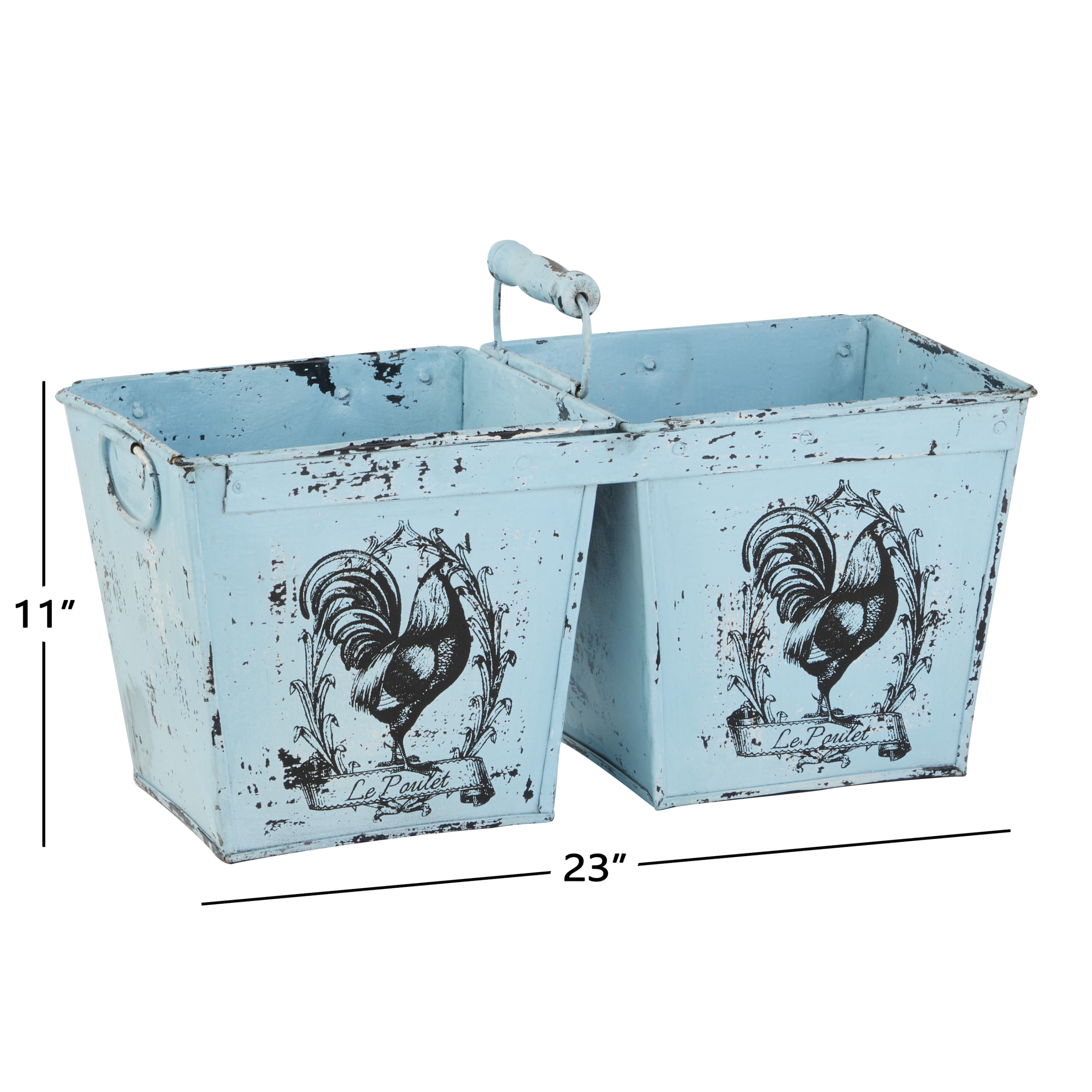DecMode 23" x 11" Light Blue Metal Vintage Planter, 1 - Piece