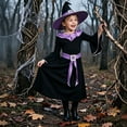 thumbnail image 4 of REDARER Classic Witch Cosplay Set FlaredâSleeve Dress with Matching Pointed Hat Cosplay Outfit for Halloween Themed Play Holiday Masquerade Gathering School Drama Act,4-6 Years, 4 of 6