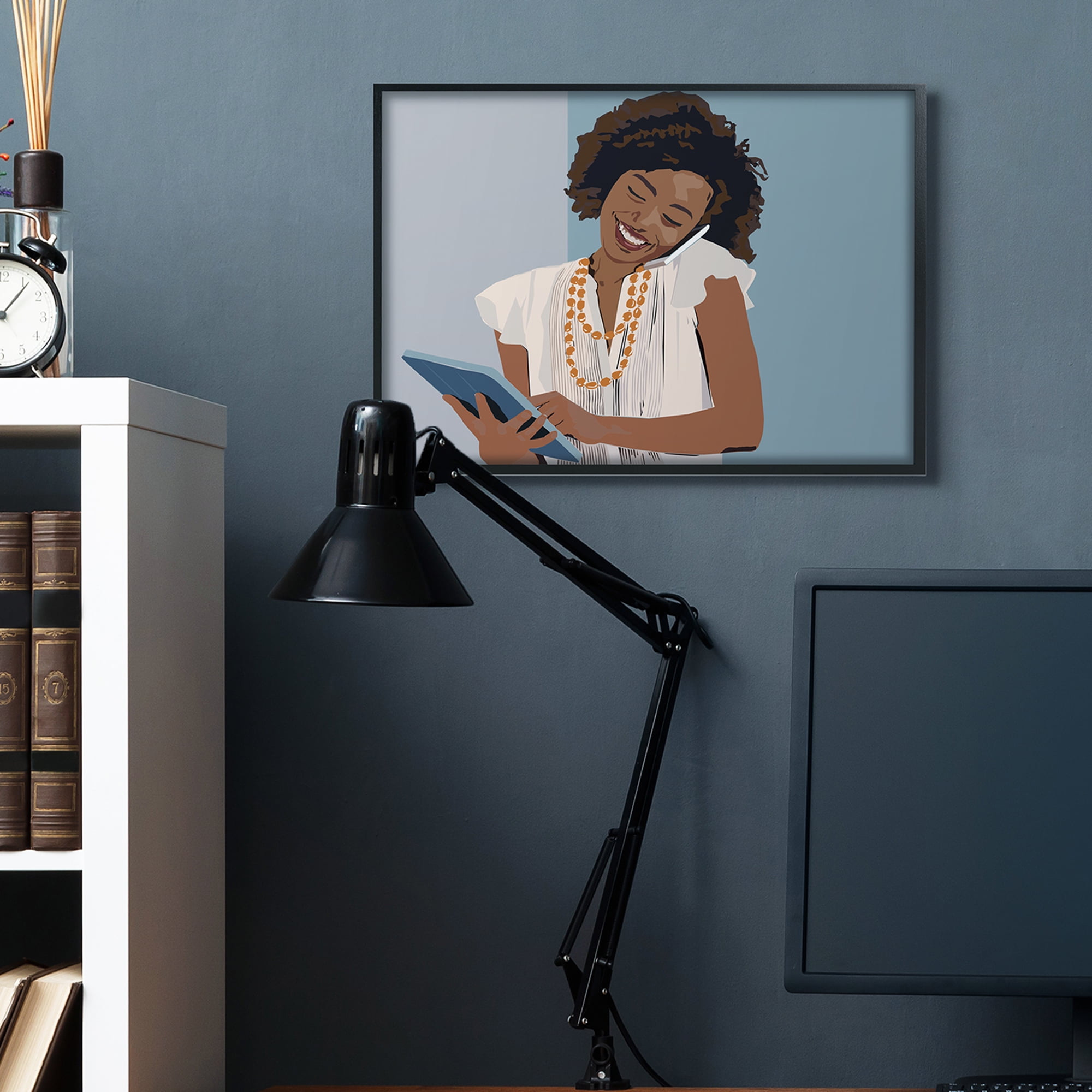 Stupell Industries Professional Woman With Tablet Office Portrait Novelty Painting Black Framed Art Print Wall Art, 24 x 30
