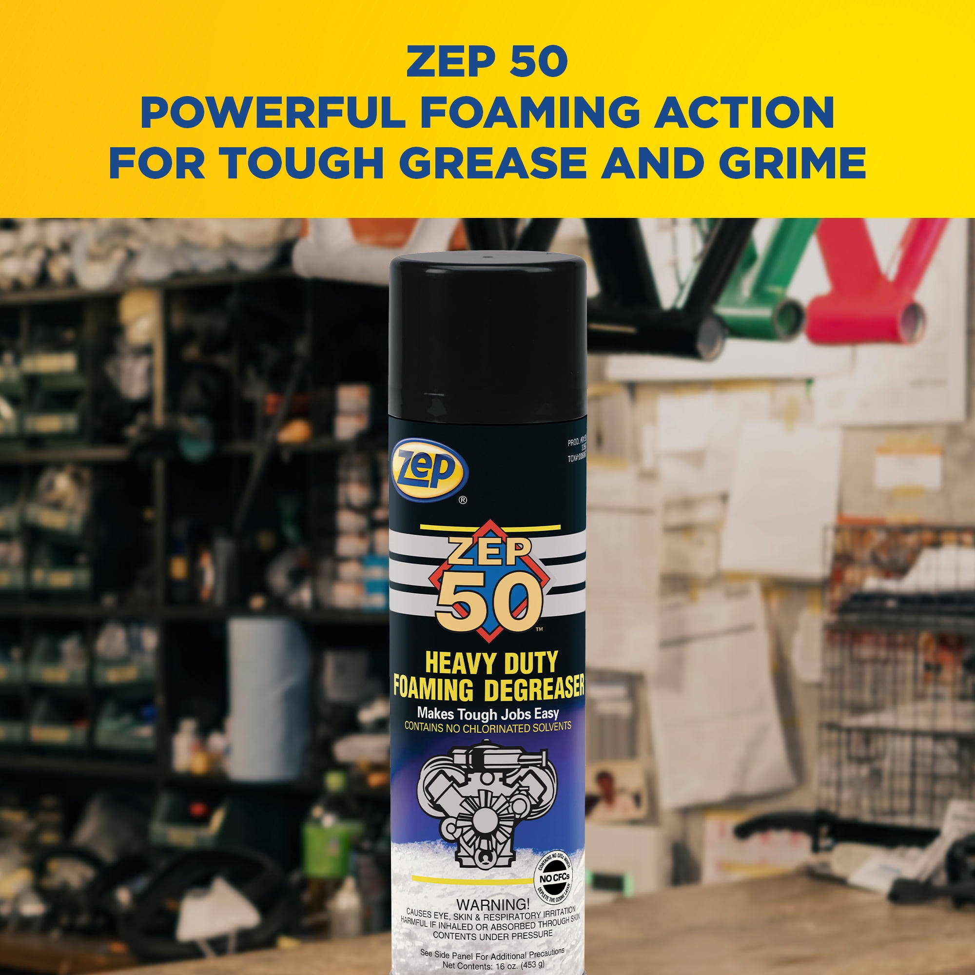 Zep 50 Heavy-Duty Foaming Engine Cleaner and Degreaser - 16 Ounce (Pack of 12) 15001 - Removes Brake Dust and Grease, Great for Degreasing Engines, Equipment Parts, Machinery, and Tools