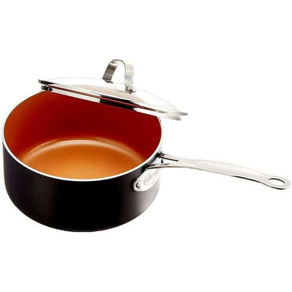 Gotham Steel 2 Qt. Casserole antiadhésive en aluminium Ti-céramique avec couvercle en verre