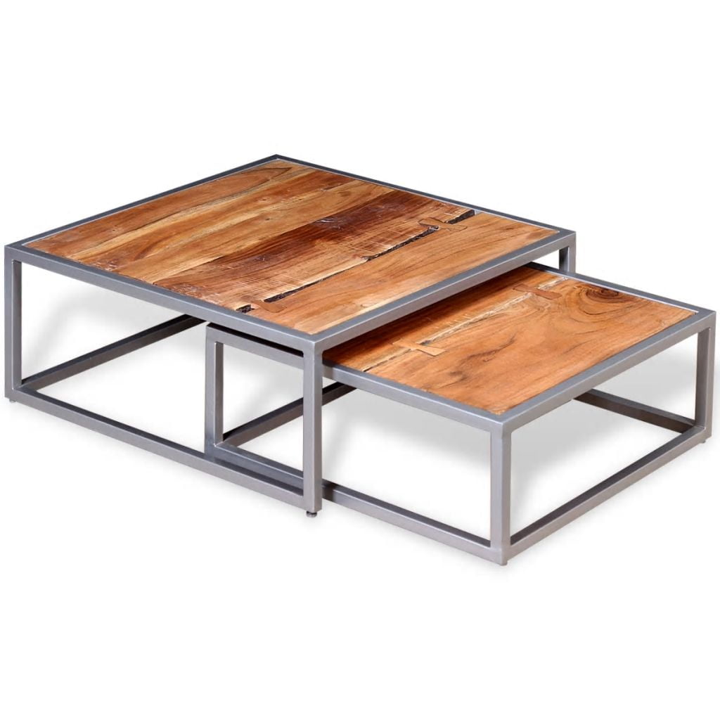 Kepooman Modern Solid Acacia Wood Square Coffee Table Set for Living Room, Set of 2, Brown Kepooman Modern Solid Acacia Wood Square Coffee Table Set for Living Room, Set of 2, Brown