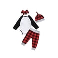 thumbnail image 3 of Seyurigaoka 4Pcs Christmas Baby Girls Boys Outfit, Long Sleeve Romper, Plaid Pants, 3 of 6