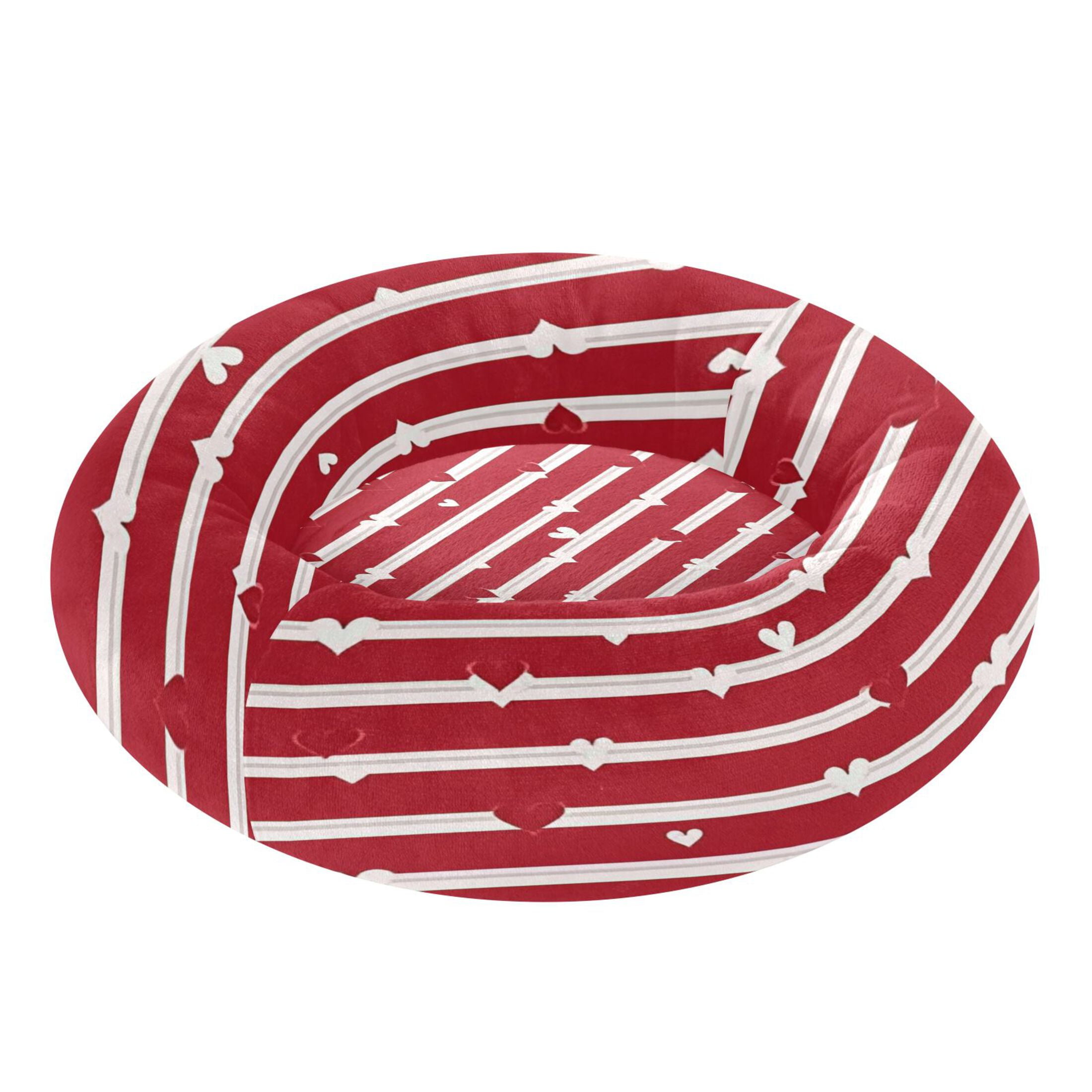 Iauyy Pet Couch Donut Cat Bed for Indoor Cats/Small Dogs Washable & Machine with Non-slip Bottom Calming Cat Furniture, Red and White (M)