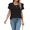 thumbnail image 2 of Blusas de Verano para Mujer, con Volantes, Corta, Cuello Redondo, Informales, Plisadas Al Frente, Básicas. Negro L, 2 of 9