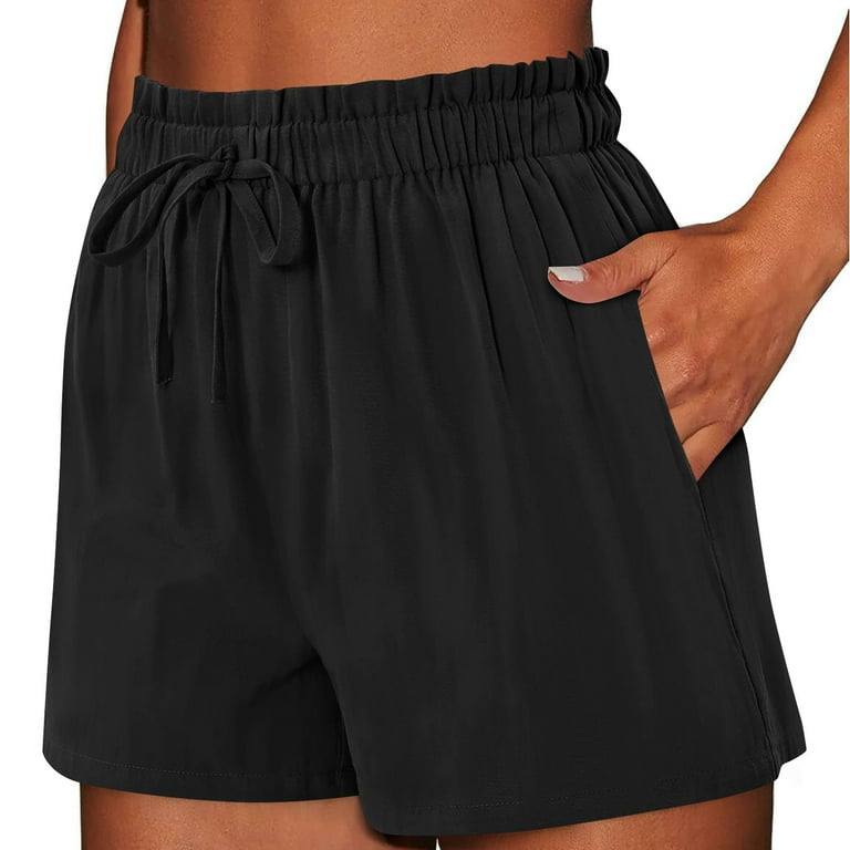 Yours Clothing Women's Plus Size Jogger Shorts - Black Cotton Jersey, Elastic Waist With Drawstring