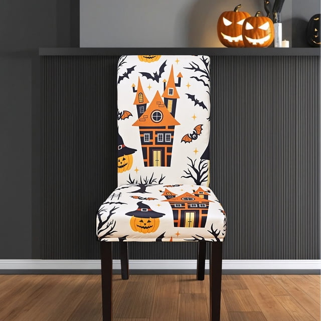 WIFKLSIIPG Halloween Pumpkin Dining Room Chair Non Stretch Chair Slipcovers Removable Washable Chair Protector Cover for Kitchen Dining Room Holiday Party Home