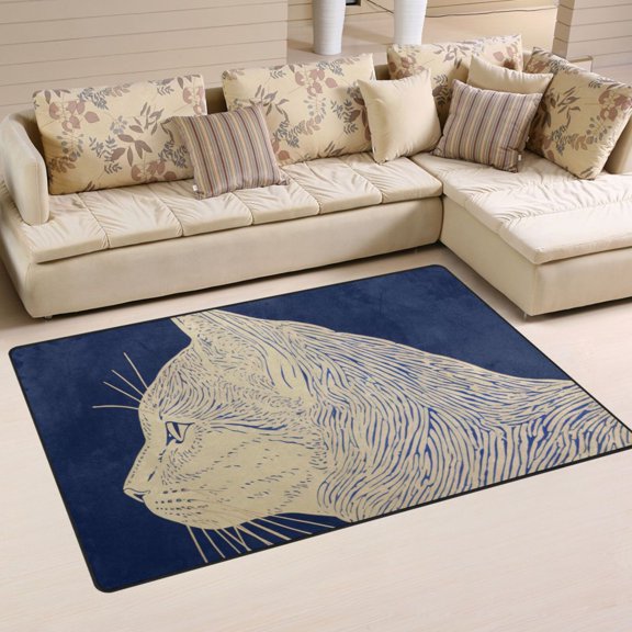 Cat Side Area Rug Washable Floor Carpet Mat 60 x 39 inch for Bedroom Living Room Kids Room Home Decor