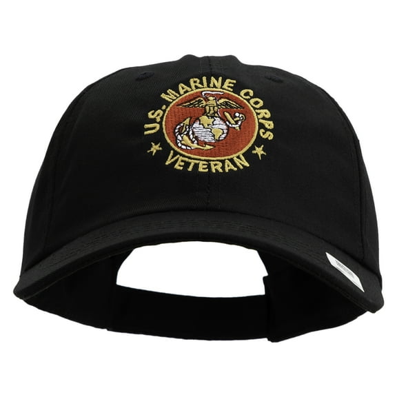 US Marine Corps Veteran Emblem Embroidered 6 Panel Unstructured Cotton Twill Cap Made in USA - Black OSFM