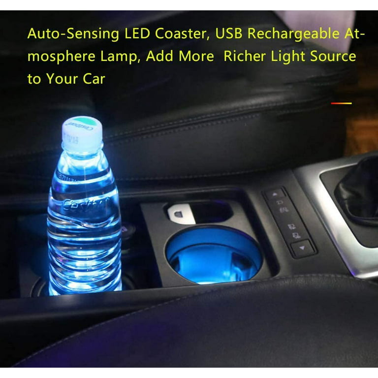 LED Cup Holder Lights, Car Coaster with 7 Colors Changing USB Charging Mat,  Luminescent Cup Pad Interior Atmosphere Lamp Decorati 