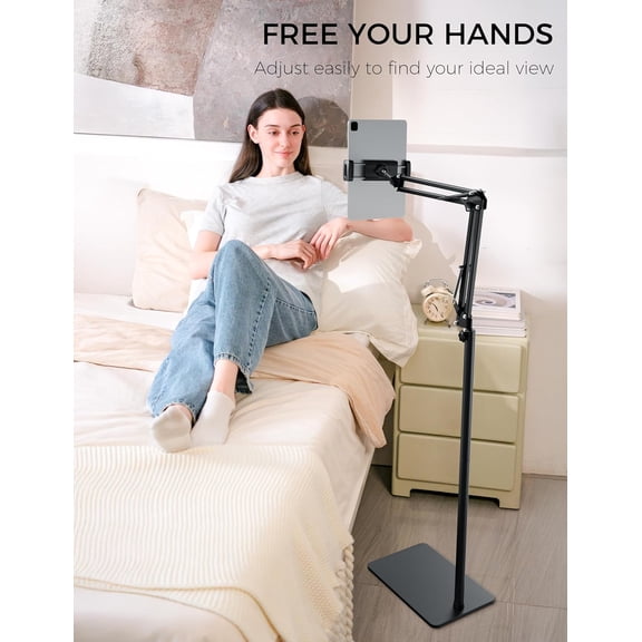 EISRUNGF- Tablet Floor Stand, 360-degree Rotatable Metal Tablet Stand Holder, Adjustable Kindle Holder, Universal Phone Stand for iPad/iPhoneX/iPad Pro or Other 4.7~12.9 Inch-Screen Devices (Black)