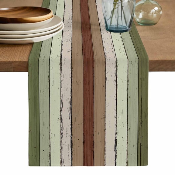 Sage Green Table Runner, Farmhouse Wood Grain Vintage Brown Striped Washable Cotton Linen Table Runners 60 Inches Long, Dresser Scarf Runner for Coffee/TV Stands/Kitchen/Cabinets 13''x60''