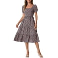 thumbnail image 1 of Vestido de flores de INSPIRE CHIC con escote cuadrado, mangas cortas abullonadas y dobladillo con volantes, 1 of 6