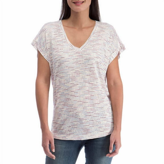 Bobeau Woman Slub V-Neck Tee- Mulberry Stripe - 2XL