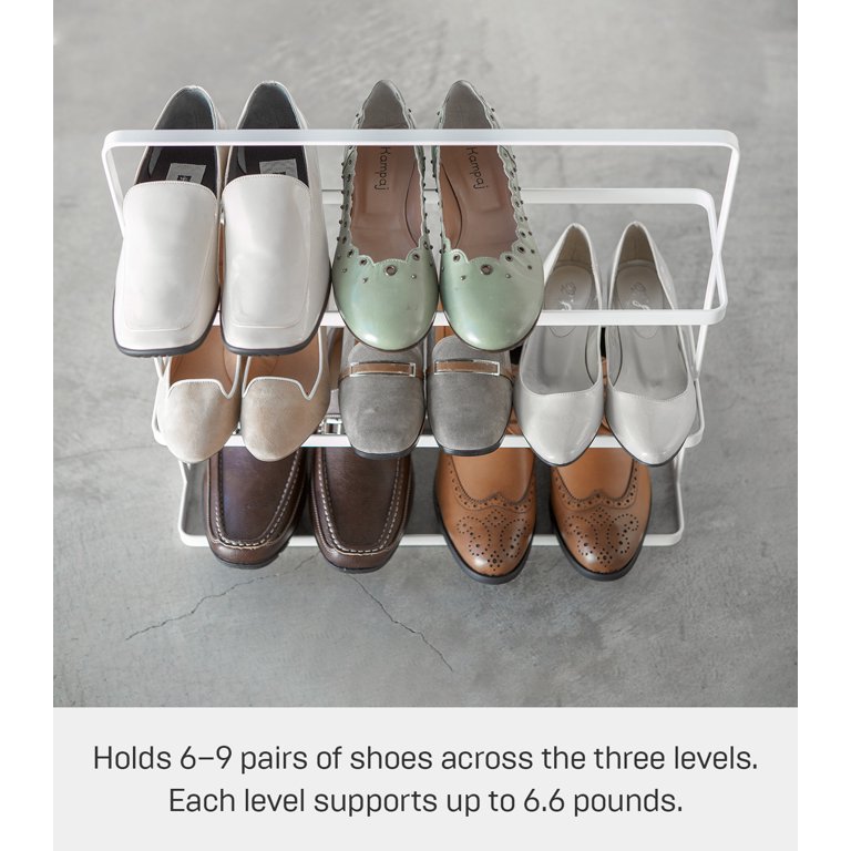 Yamazaki Home Metal Shoe Rack - White, Steel, Short, Holds 6-9