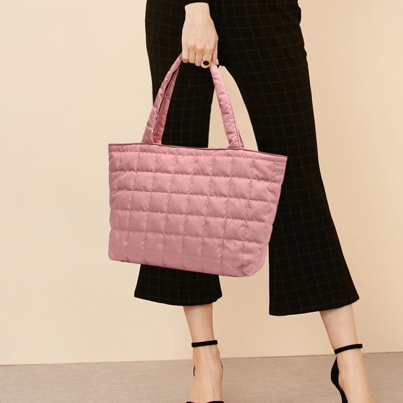 Quilted Tote Bag for Women, Puffer Shoulder Bag, Large Nylon Handbag with Zipper Closure, Lightweight for Work, Travel, Weekend Outings
