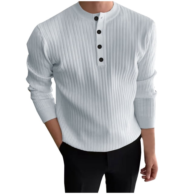 ameIAEA Men's Knitted Sweater Long Sleeve Button Down Solid Color Fall Casual Pullover Sweater