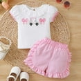 thumbnail image 2 of Toddler Baby Girl Outfit Girl Summer Clothes Short Sleeve T Shirt Checkerboard Top Set Elastic Waist Shorts Little Girls Summer Outfits Boys Smocked Outfit 2T, 2 of 8