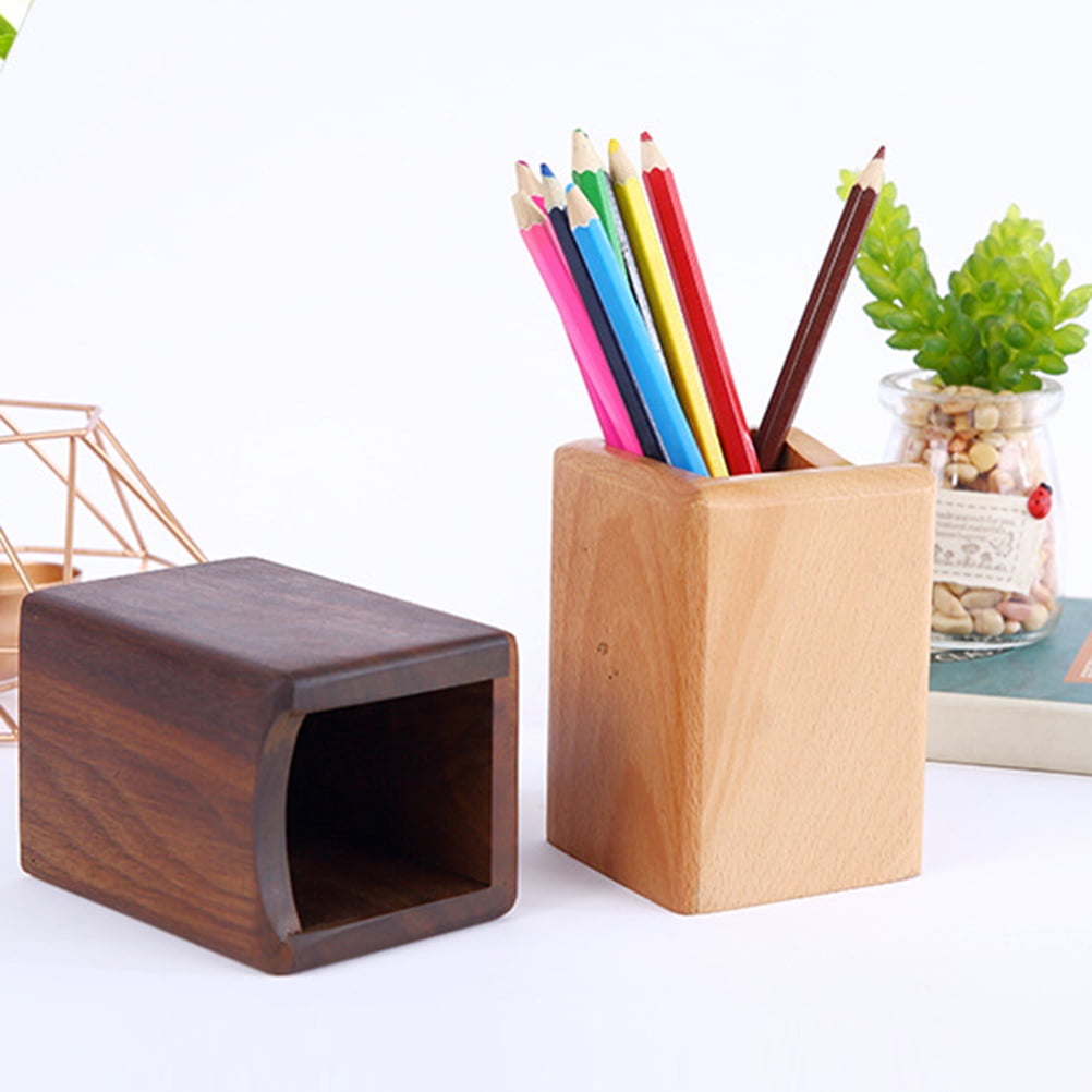 Worgeous Wood Desk Organizer Pen Holder in Coffee Color for Office Use Sturdy Lightweight Portable 7 x 4.5 x 3.2 Inches
