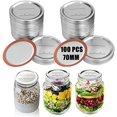 thumbnail image 1 of 70MM Mason Jar Lid Regular Mouth,100 Pcs Jar Lids with Date,Split Jar Lid,Stainless Steel Metal Jar Lid with Sealing Ring,Suitable for Ball Jars,Kell Jars (Silver), 1 of 7