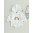 thumbnail image 2 of Bagilaanoe Newborn Baby Girl Boy Hooded Romper Sweatshirt Long Sleeve Bodysuit Rainbow Embroidery Pullover 3M 6M 12M 18M 24M Infant Casual Tee Tops, 2 of 8