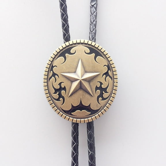 Vintage Bronze Plated Western Oval Star Bolo Tie
