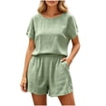 thumbnail image 2 of PIWHJQK Women 2 Piece Set Loungewear Shorts Set Women Fashion Solid Crew Neck Short Sleeve Shorts Set Breathable Women Outfits Sets, 2 of 7
