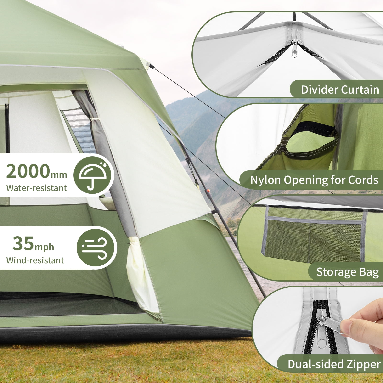 Ktaxon 6 Person Family Tents, Parties, Music Festival Tent, Big, Easy Up, Waterproof, Weather Resistant, Green