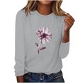 thumbnail image 5 of IROINNID Pink Tops for Women Long Sleeves Shirts Printed Round Neck Comfy Tee ,Gray, 5 of 5