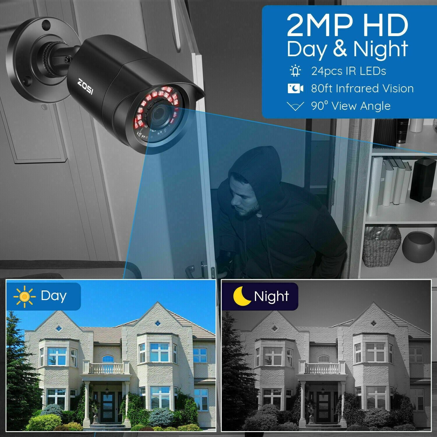 ZOSI 16CH 1080p Security Camera System H.265+ CCTV DVR Recorder with 4TB HDD, 12pcs Outdoor Wired Surveillance Cameras with 80ft Night Vision, Motion Alert