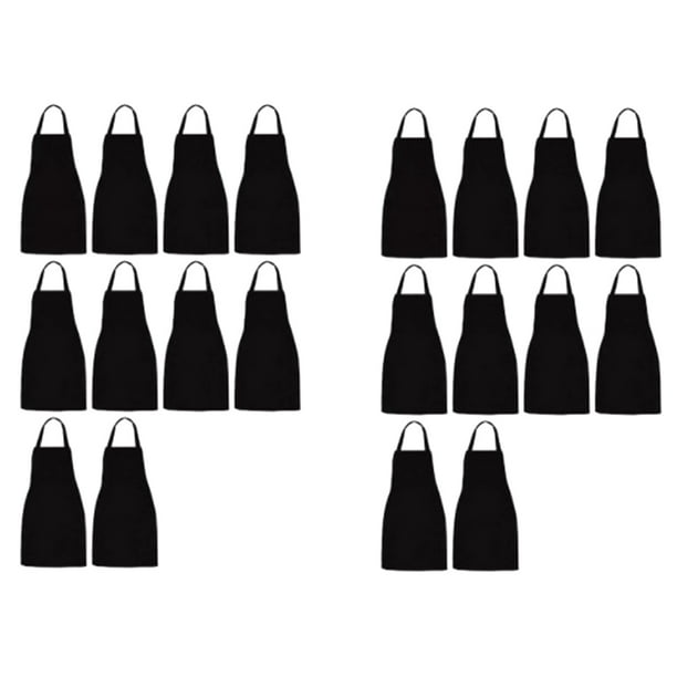 Paquete de 20 Delantales con Pechera - Delantal Negro Unisex Una Granel con 2 Bolsillos Espaciosos, Lavable Una Máquina para la Elaboración de Dibujos de Barbacoa En la Cocina