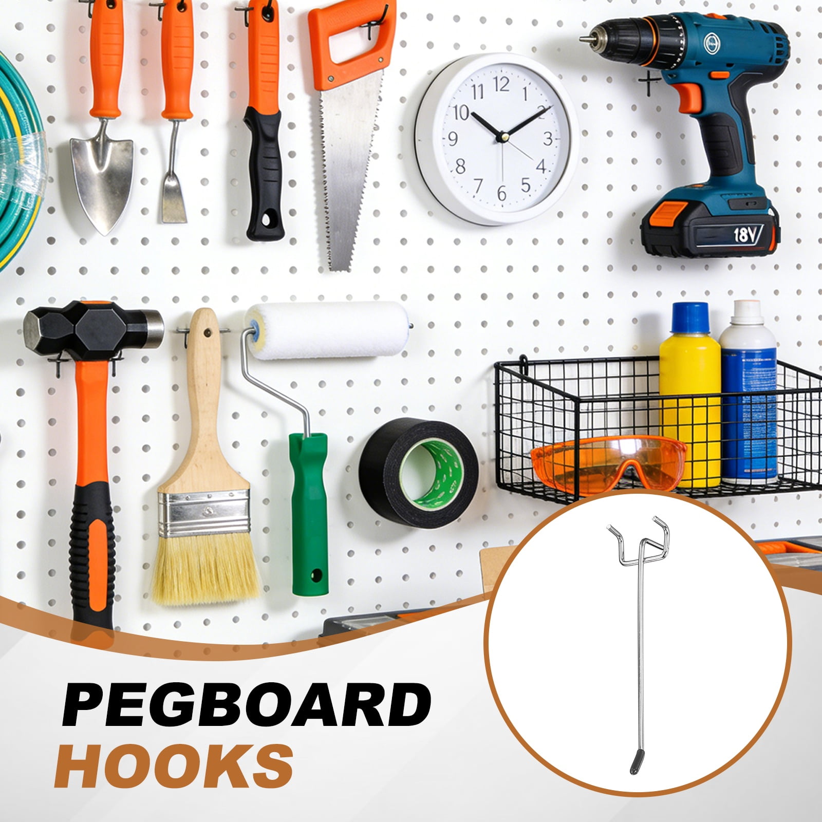 Uxcell 20Pcs Pegboard Hooks, 5.9 in L Shape Pegboard Wall Hook Fit 1-1/4" Hole Pegboard 4mm Thick for Wall Organizing