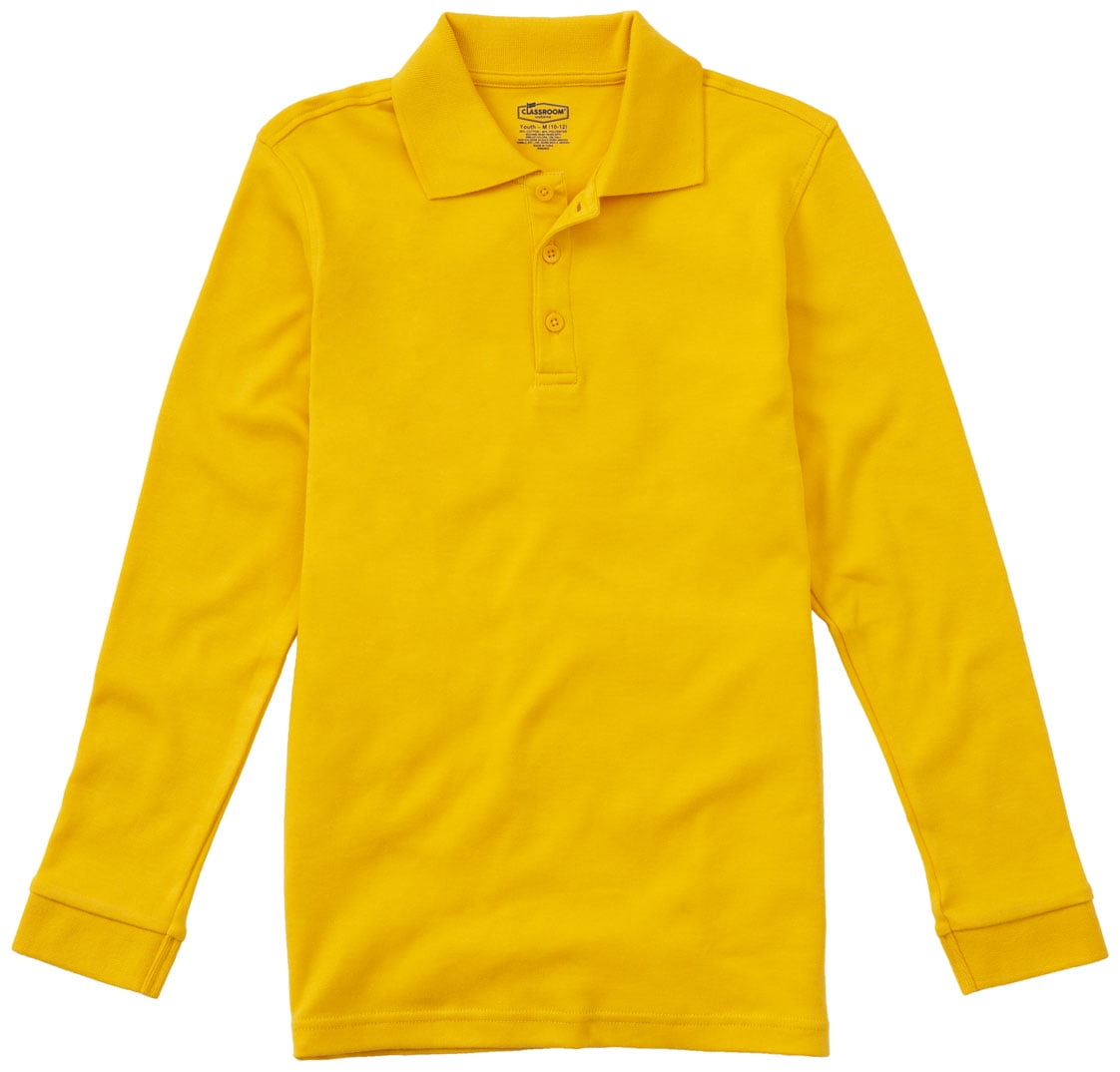 Gold Classroom School Uniforms Boys Big Youth Unisex Long Sleeve Interlock Polo M