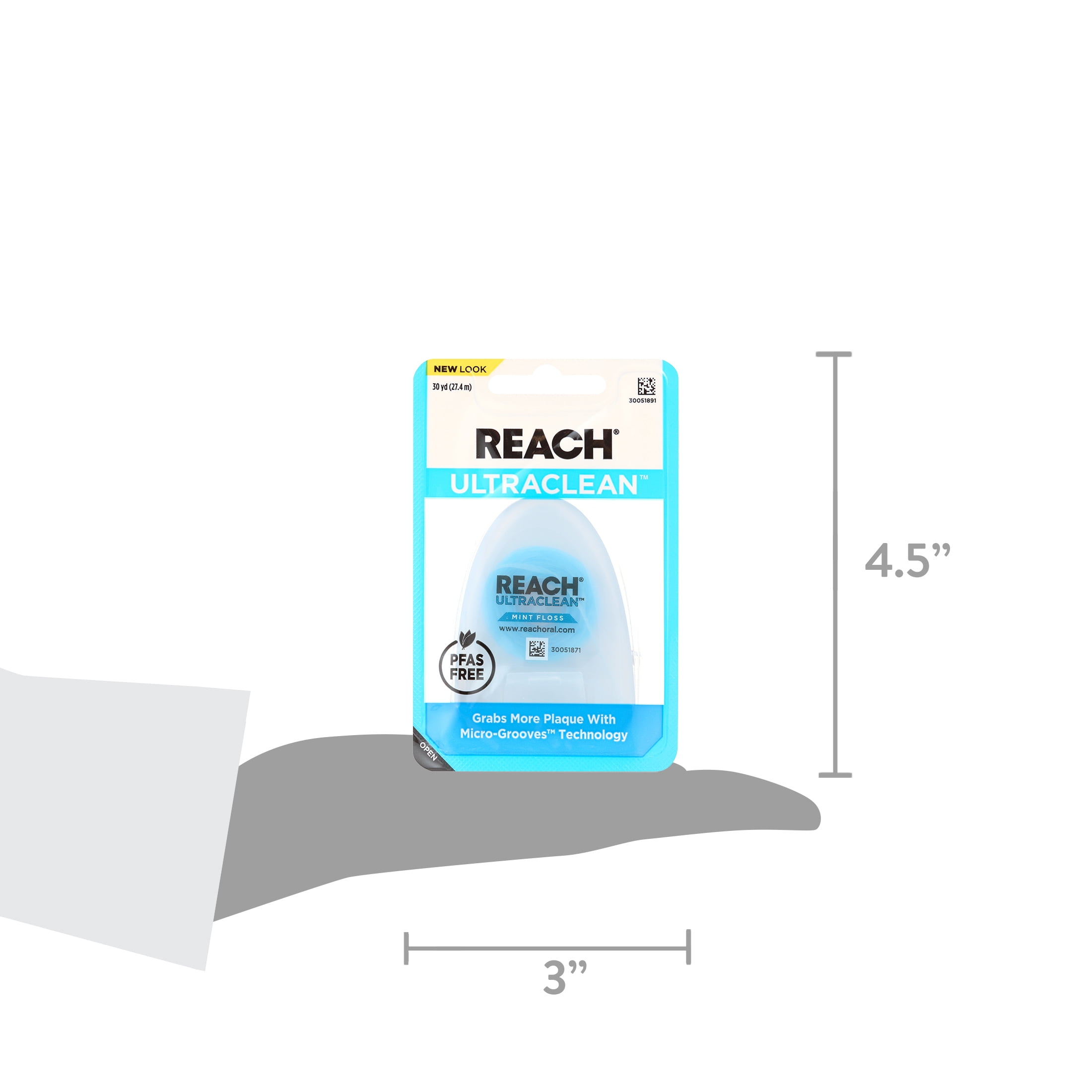 REACH Ultraclean Dental Floss, Mint, Plaque Remover for Teeth, Shred Resistant, Waxed, Easy on Gums & Teeth, Mint, Oral Care, Free, for Adults & Kids, 6 Pack, 30 yd