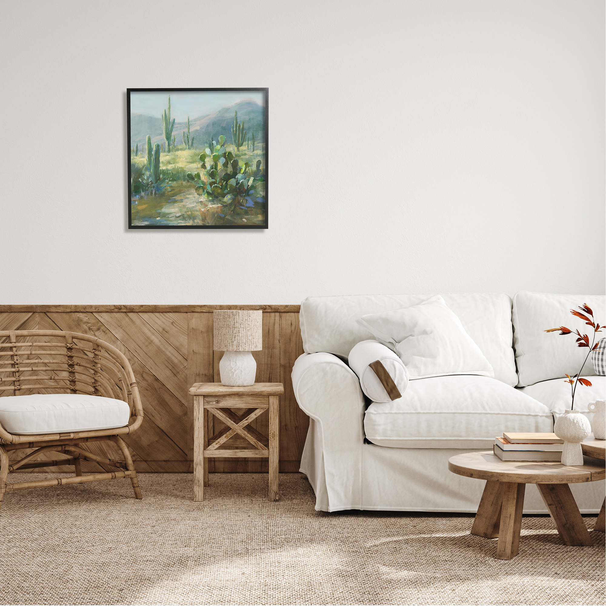Stupell Industries Desert Cactus Landscape Nature Painting Black Framed Art Print Wall Art, 24 x 24