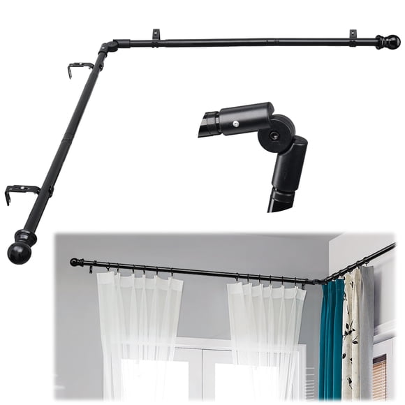 Barra de cortina de esquina Lockeiy, 76-345 cm, curva, en forma de L, negra