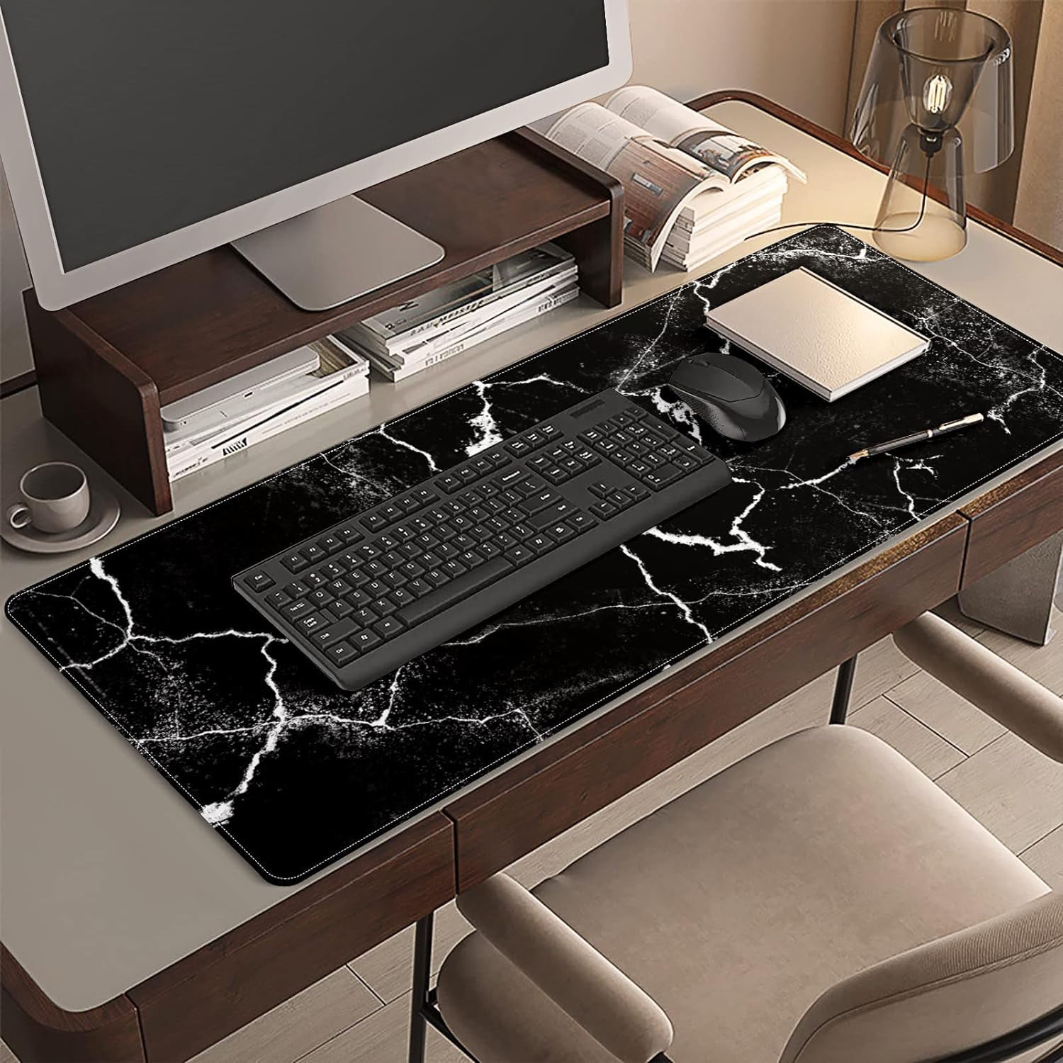 Black Marble Marble Desk Mat, Desk Accessory, Cute Workspace, Trendy Workspace, Trendy, 35.4x15.7in Large Gaming Mouse Pad, Cute Desk Topper, Pretty Desk Pad